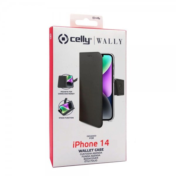 Celly iPhone 14 -suojakotelo Wally Wallet Case, musta