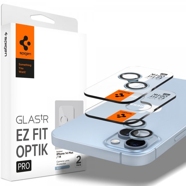 Spigen iPhone 14/iPhone 14 Plus Kamerasuojus GLAS.tR EZ Fit Optik Pro Sininen 2 kpl