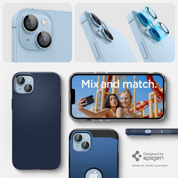Spigen iPhone 14/iPhone 14 Plus Kamerasuojus GLAS.tR EZ Fit Optik Pro Sininen 2 kpl