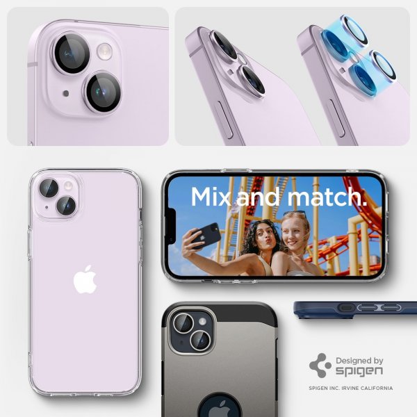Spigen iPhone 14/iPhone 14 Plus kamerasuojalasi GLAS.tR EZ Fit Optik Pro violetti, 2 kpl