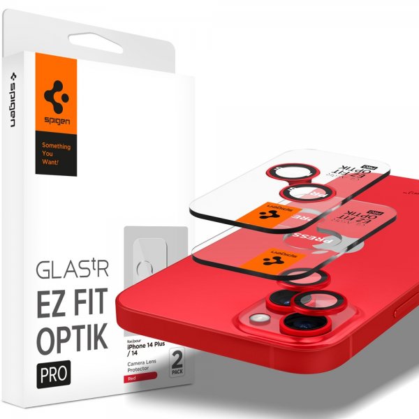 Spigen iPhone 14/iPhone 14 Plus Kamerasuojus GLAS.tR EZ Fit Optik Pro Punainen 2-pakkaus