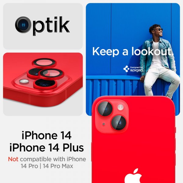 Spigen iPhone 14/iPhone 14 Plus Kamerasuojus GLAS.tR EZ Fit Optik Pro Punainen 2-pakkaus