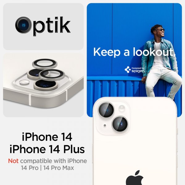 Spigen iPhone 14/iPhone 14 Plus Kameransuoja GLAS.tR EZ Fit Optik Pro Starlight 2-pack