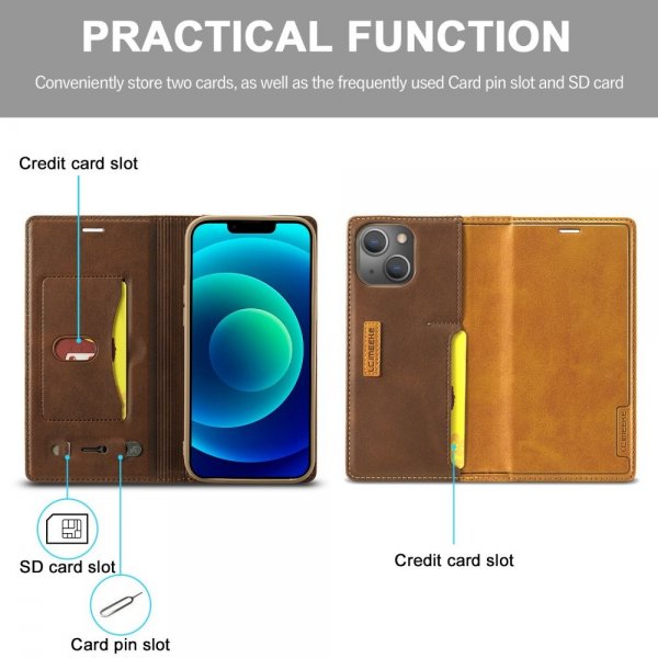 Lc.Imeeke iPhone 14 Plus -kotelo, korttitasku ulkopuolella, ruskea