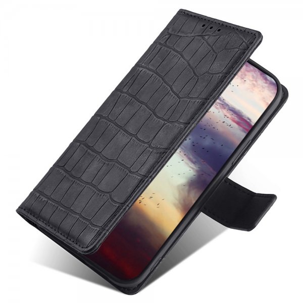 iPhone 14 Plus Krokotiilikuvioinen Kotelo Musta