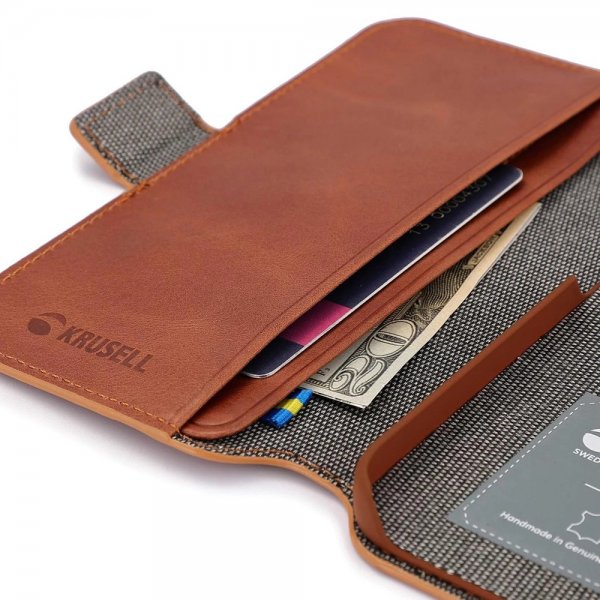Krusell iPhone 14 Plus Kotelo Leather PhoneWallet Cognac