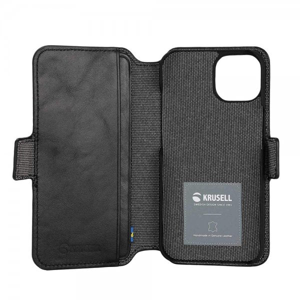 Krusell iPhone 14 Plus -kotelo Leather PhoneWallet, musta