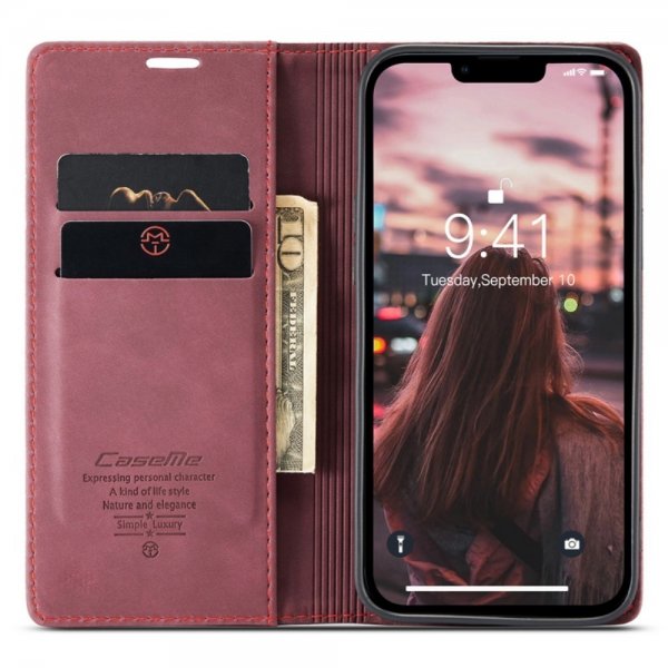 CaseMe iPhone 14 Plus Retro Flip -kotelo, punainen