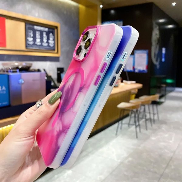 iPhone 14 Plus -kuori, abstrakti kuvio, pinkki