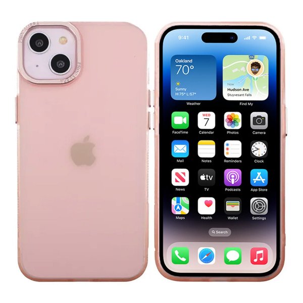 iPhone 14 Plus -kuori, kamerareunus, vaaleanpunainen