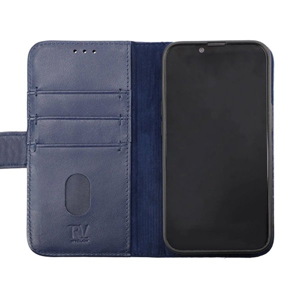 Rvelon iPhone 14 Plus -kotelo, aitoa nahkaa, sininen