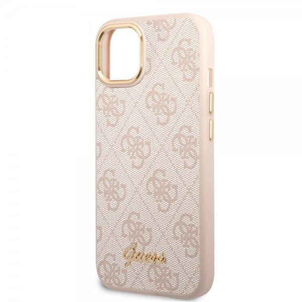 Guess iPhone 14 Plus -suojakuori, 4G Logo, ruusukulta