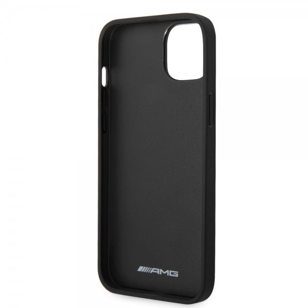 AMG iPhone 14 Plus -kuori, hiilikuitujäljitelmä, leimattu logo, musta