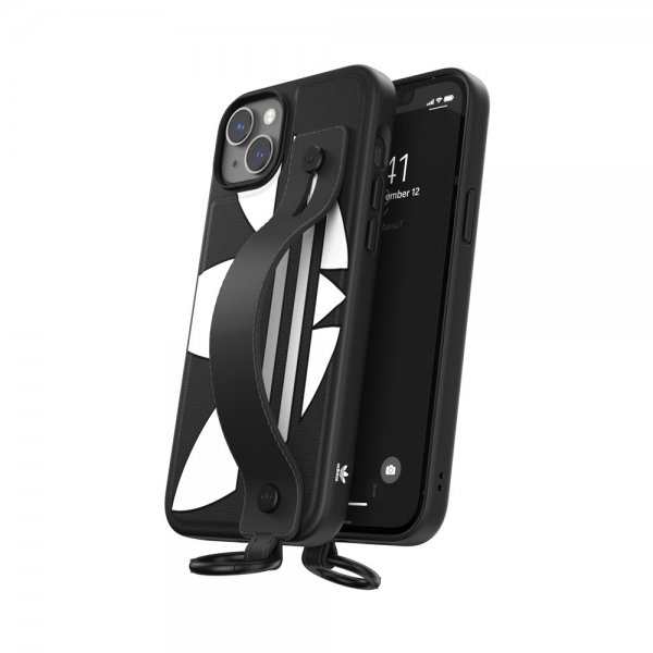 Adidas iPhone 14 Plus kuori Handstrap Case musta valkoinen