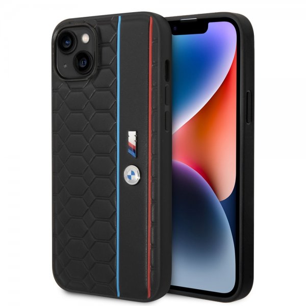 BMW iPhone 14 Plus -kuori, kuusikulmiokuvio, musta