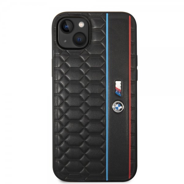 BMW iPhone 14 Plus -kuori, kuusikulmiokuvio, musta