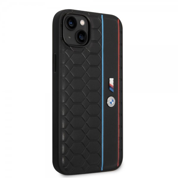 BMW iPhone 14 Plus -kuori, kuusikulmiokuvio, musta