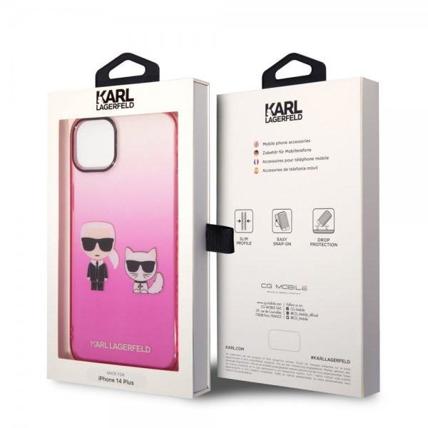 Karl Lagerfeld iPhone 14 Plus -suojakuori Karl & Choupette Gradient Pink