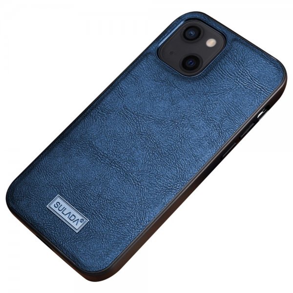 Sulada iPhone 14 Plus -kuori, nahkakuvioitu, sininen