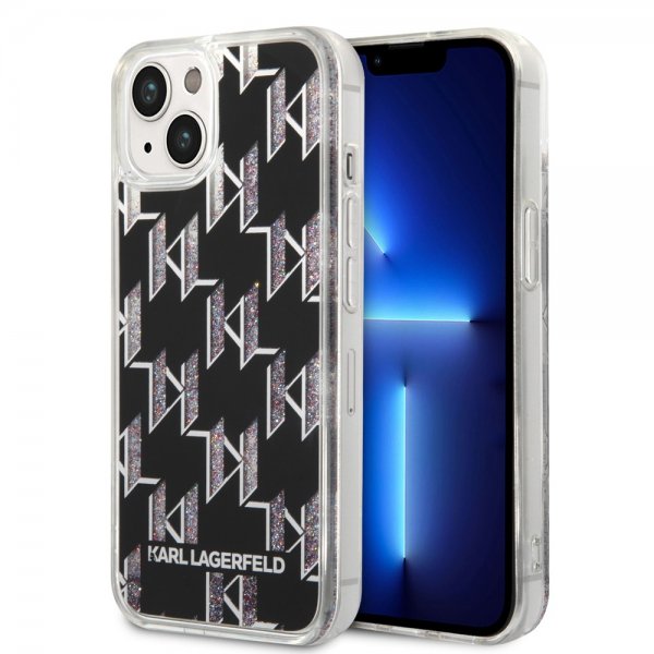 Karl Lagerfeld iPhone 14 Plus -suojakuori, Liquid Glitter Monogram, musta
