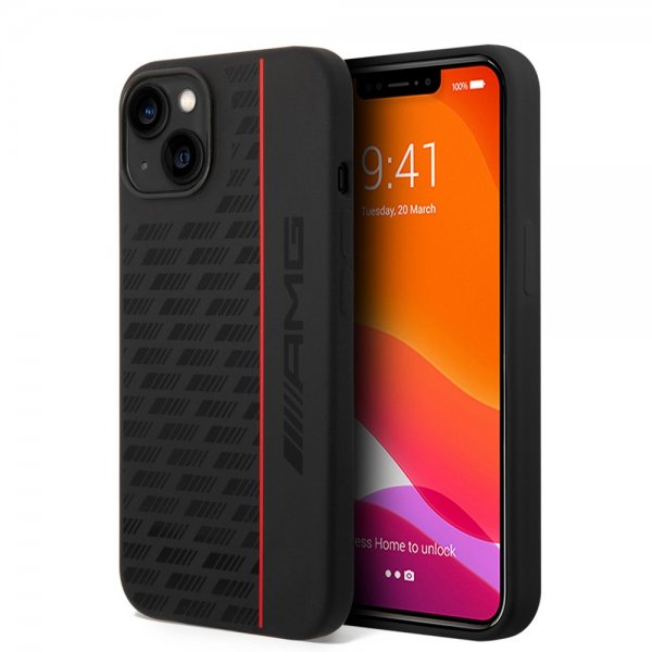 AMG iPhone 14 Plus -kuori Liquid Silicone Carbon Pattern musta