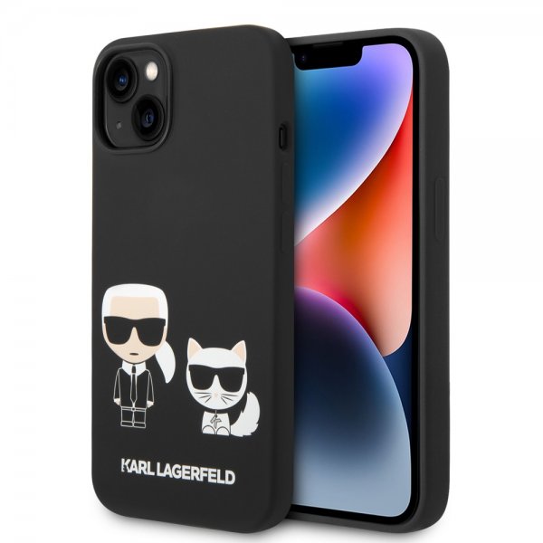 Karl Lagerfeld iPhone 14 Plus -kuori Liquid Silicone Karl & Choupette Musta