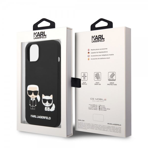 Karl Lagerfeld iPhone 14 Plus -kuori Liquid Silicone Karl & Choupette Musta