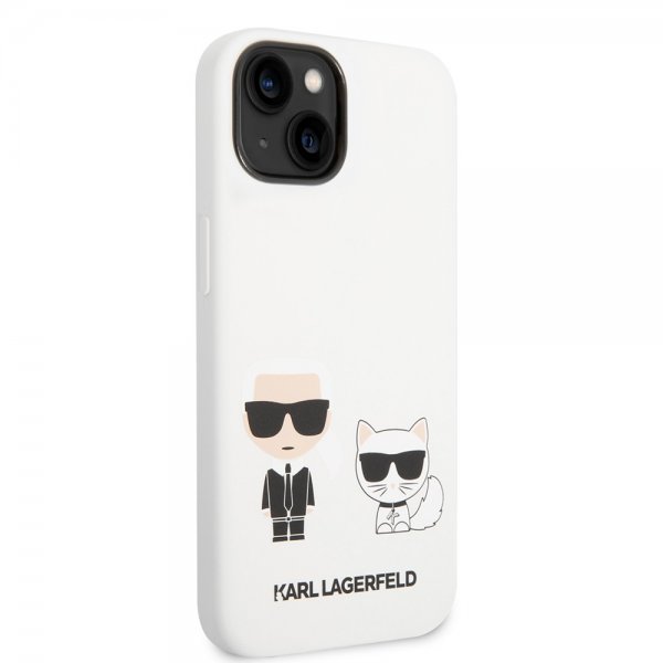 Karl Lagerfeld iPhone 14 Plus Kuori Liquid Silicone Karl & Choupette Valkoinen