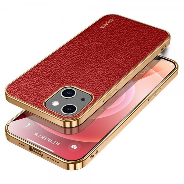 Sulada iPhone 14 Plus -kuori, litsikuvio, pinnoitettu reuna, punainen