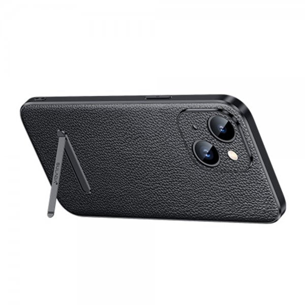 Sulada iPhone 14 Plus -kuori jalustalla, musta