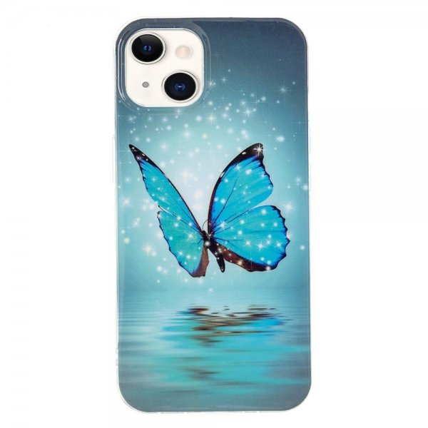 iPhone 14 Plus -kuori, sininen perhoskuvio