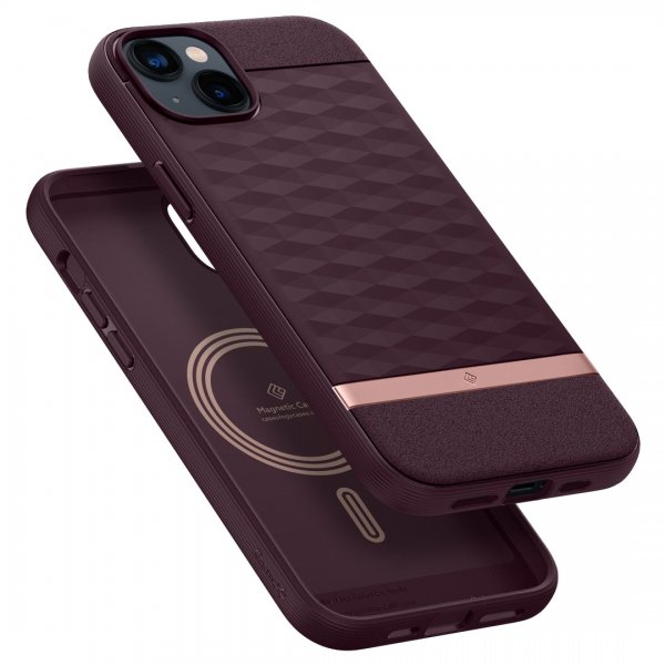 Caseology iPhone 14 Plus -suojakuori Parallax Mag Burgundy Bean