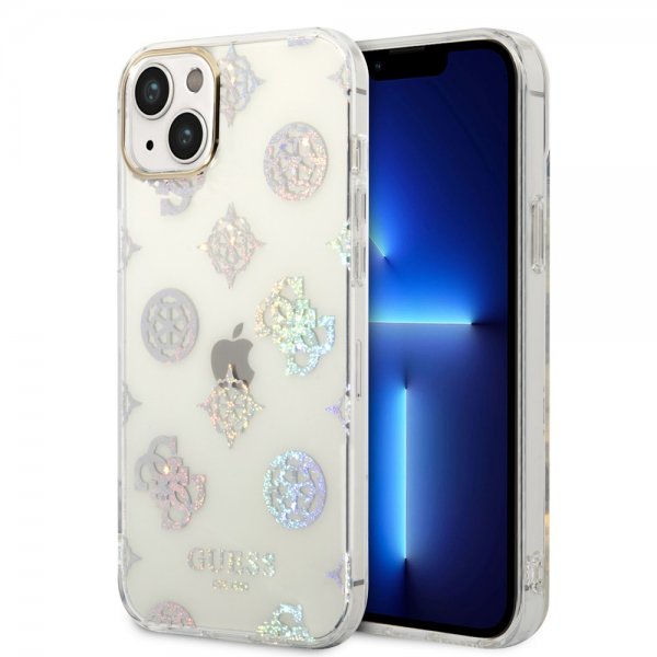 Guess iPhone 14 Plus -kuori, Peony Glitter White