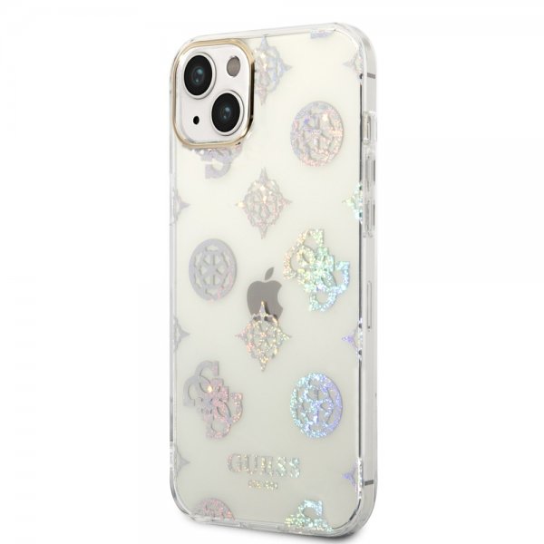 Guess iPhone 14 Plus -kuori, Peony Glitter White