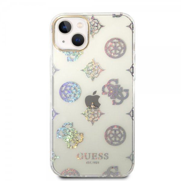 Guess iPhone 14 Plus -kuori, Peony Glitter White