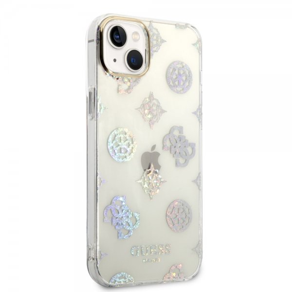 Guess iPhone 14 Plus -kuori, Peony Glitter White
