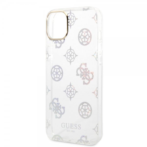 Guess iPhone 14 Plus -kuori, Peony Glitter White
