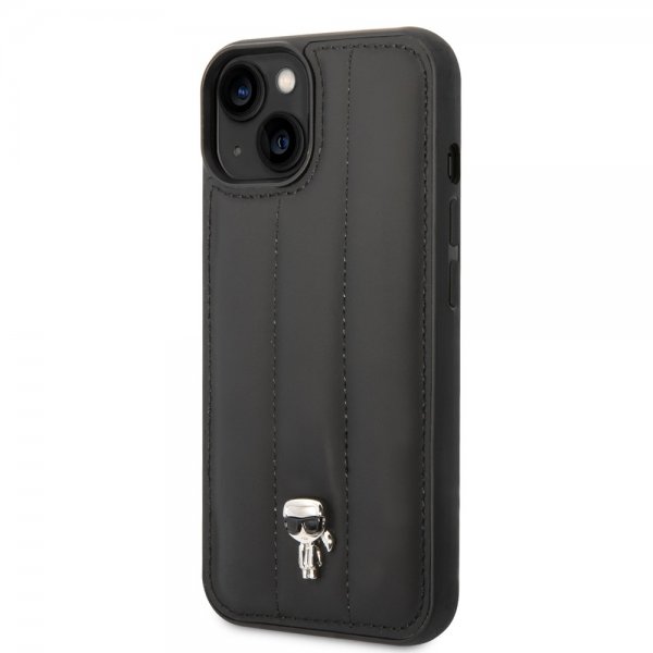 Karl Lagerfeld iPhone 14 Plus -kuori Quilted Nylon Puffy Case Ikonik Pin Musta