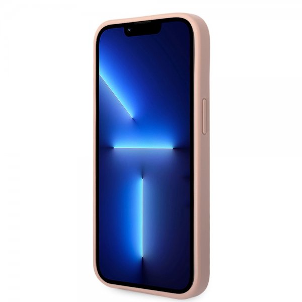 Guess iPhone 14 Plus -kuori Saffiano Metal Logo Stripes, pinkki