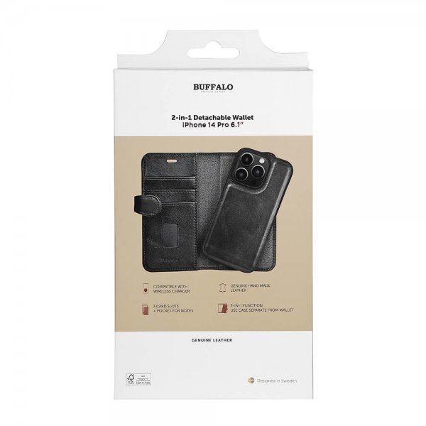 Buffalo iPhone 14 Pro -kotelo 2-in-1 Irrotettava lompakko musta