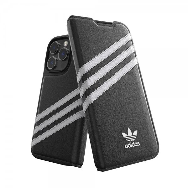 Adidas iPhone 14 Pro -kotelo 3 Stripes Booklet Case musta valkoinen