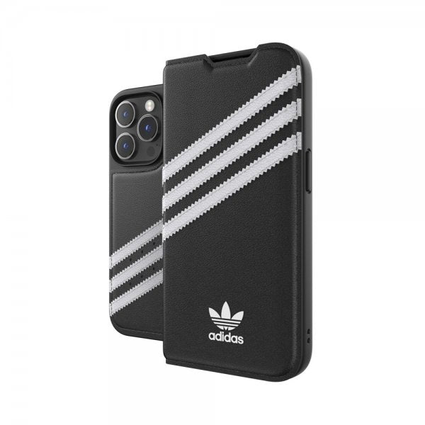 Adidas iPhone 14 Pro -kotelo 3 Stripes Booklet Case musta valkoinen