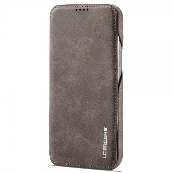 Lc.Imeeke iPhone 14 Pro Flip-suojakotelo, tummanruskea