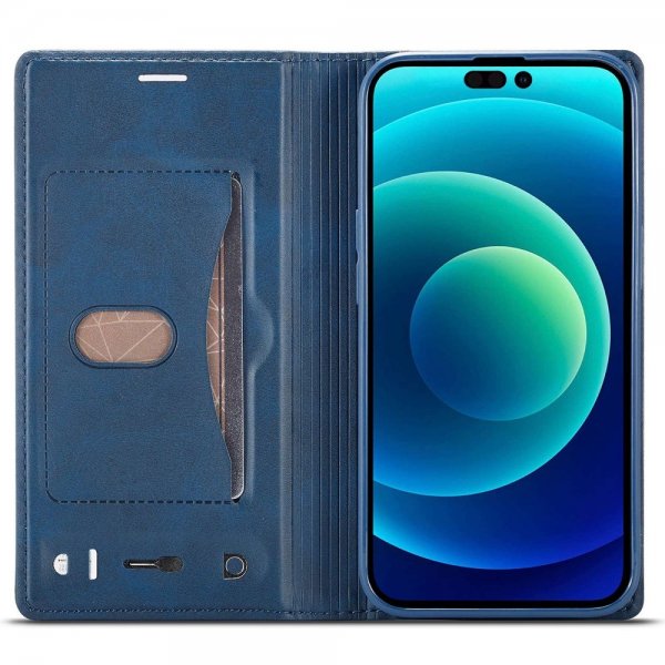 Lc.Imeeke iPhone 14 Pro Kuori Korttipaikka Ulkopuolella Sininen