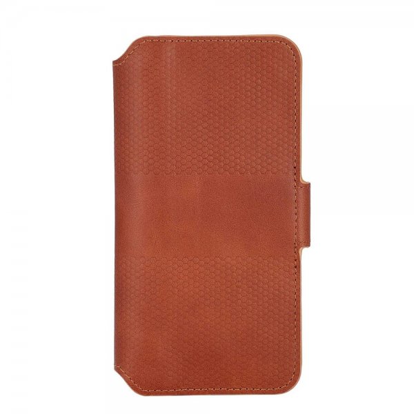 Krusell iPhone 14 Pro -suojakuori, nahkainen PhoneWallet, konjakinruskea