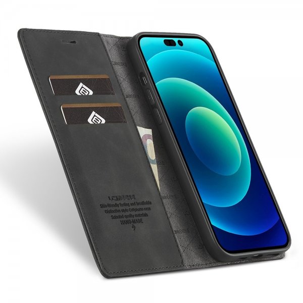 Lc.Imeeke iPhone 14 Pro Suojakotelo Korttipaikalla Flip Musta