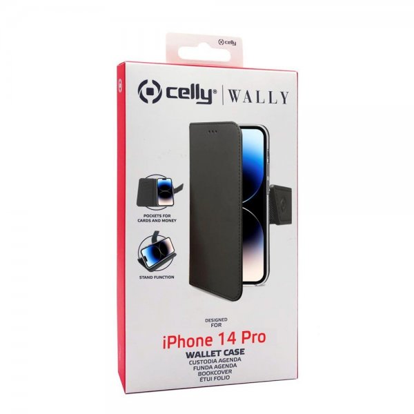 Celly iPhone 14 Pro Fodral Wally Wallet Case Musta