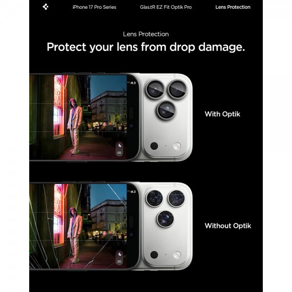 Spigen iPhone 14/15/16/17 Pro & Pro Max kameran suoja GLAS.tR EZ Fit Optik Pro 2-pakkaus Harmaa