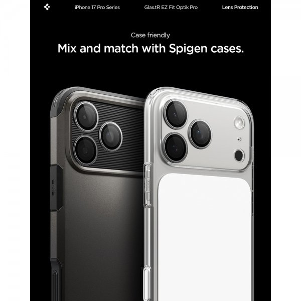 Spigen iPhone 14/15/16/17 Pro & Pro Max kameran suoja GLAS.tR EZ Fit Optik Pro 2-pakkaus Harmaa