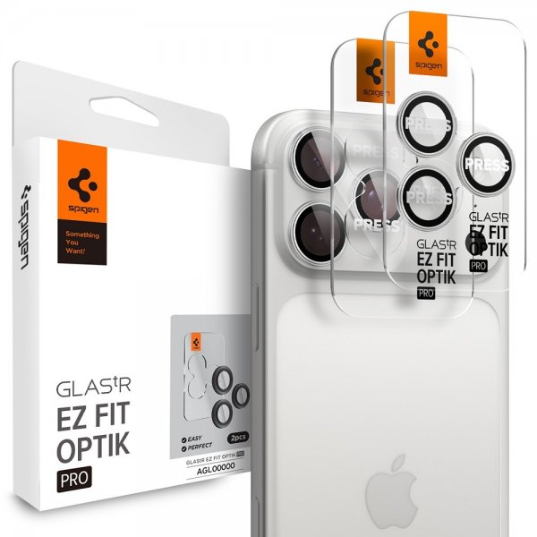 Spigen iPhone 14/15/16/17 Pro & Pro Max kameran suojalasi GLAS.tR EZ Fit Optik Pro 2-pakkaus hopea